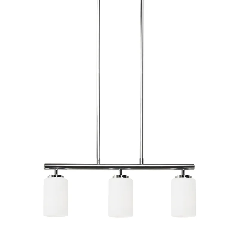 Oslo Three Light Island Pendant LED Contemporary Chandelier 4" Width 9.5" Height Steel Round Cased Opal Etched Shade in Chrome