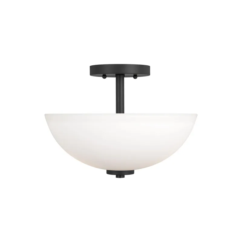 Oslo Two Light Semi-Flush Convertible Pendant LED Contemporary Ceiling Fixture 11.25" Height Steel Round Etched / White Inside Shade in Midnight Black