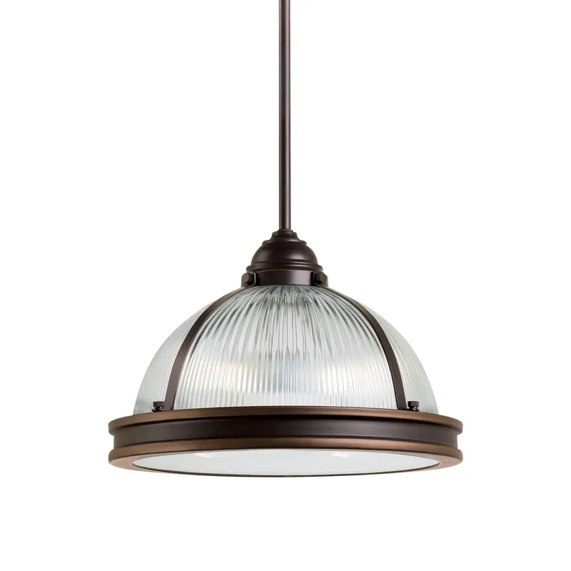 Pratt Street Prismatic Two Light Pendant LED Contemporary 8.5" Height Steel Round Clear Textured Shade in Autumn Bronze