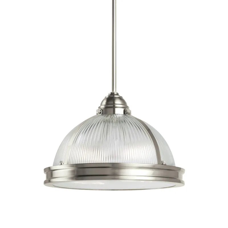 Pratt Street Prismatic Two Light Pendant LED Contemporary 8.5" Height Steel Round Clear Textured Shade in Brushed Nickel