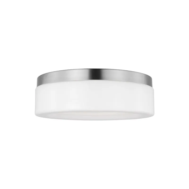 Rhett Medium Ceiling Flush Mount Modern Fixture 12" Width 3.75" Height Steel Round Etched / White Inside Shade in Brushed Nickel