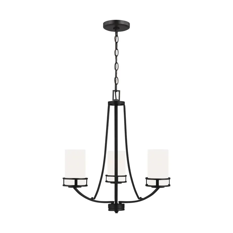 Robie Three Light Chandelier LED Transitional 22.125" Height Steel Round Etched / White Inside Shade in Midnight Black