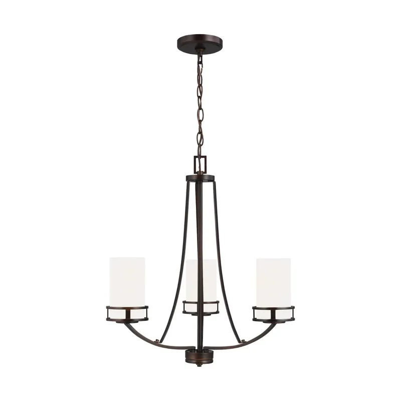 Robie Three Light Chandelier LED Transitional 22.125" Height Steel Round Etched / White Inside Shade in Bronze