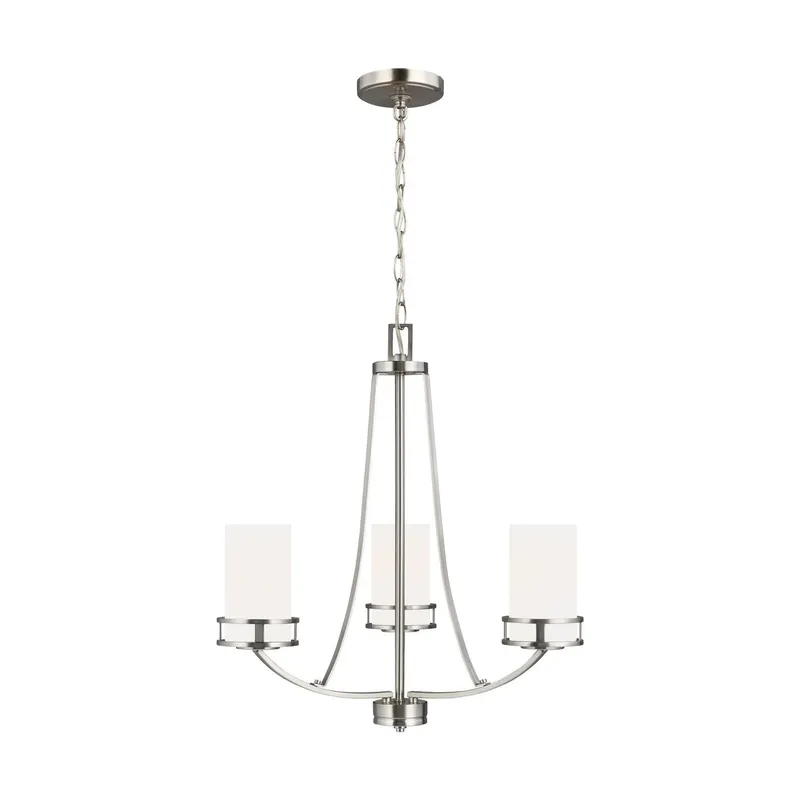 Robie Three Light Chandelier LED Transitional 22.125" Height Steel Round Etched / White Inside Shade in Brushed Nickel