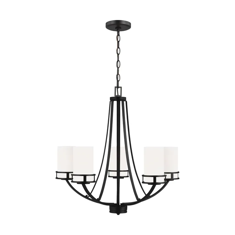 Robie Five Light Chandelier LED Transitional 23.375" Height Steel Round Etched / White Inside Shade in Midnight Black