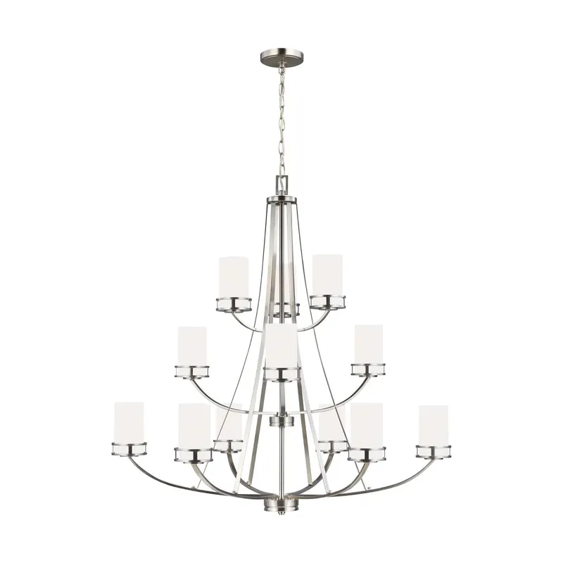 Robie Twelve Light Chandelier LED Transitional 40.625" Height Steel Round Etched / White Inside Shade in Brushed Nickel