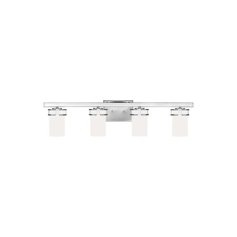 Robie Four Light Wall / Bath LED Transitional Fixture 34" Width 8.125" Height Steel Round Etched White Inside Shade in Chrome