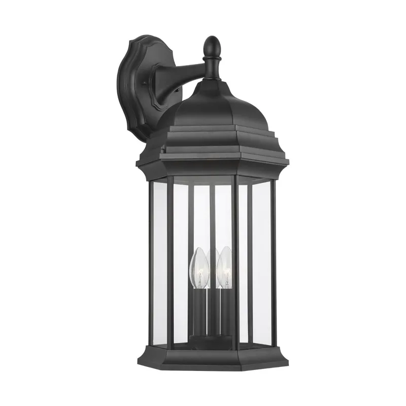 Sevier Extra Large Three Light Downlight Outdoor Wall Lantern LED Traditional Fixture 12.5" Width 23.25" Height Die Cast Aluminum Rectangular Clear Shade in Black