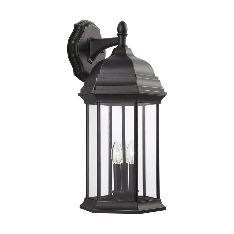 Sevier Extra Large Three Light Downlight Outdoor Wall Lantern LED Traditional Fixture 12.5" Width 23.25" Height Die Cast Aluminum Rectangular Clear Shade in Antique Bronze