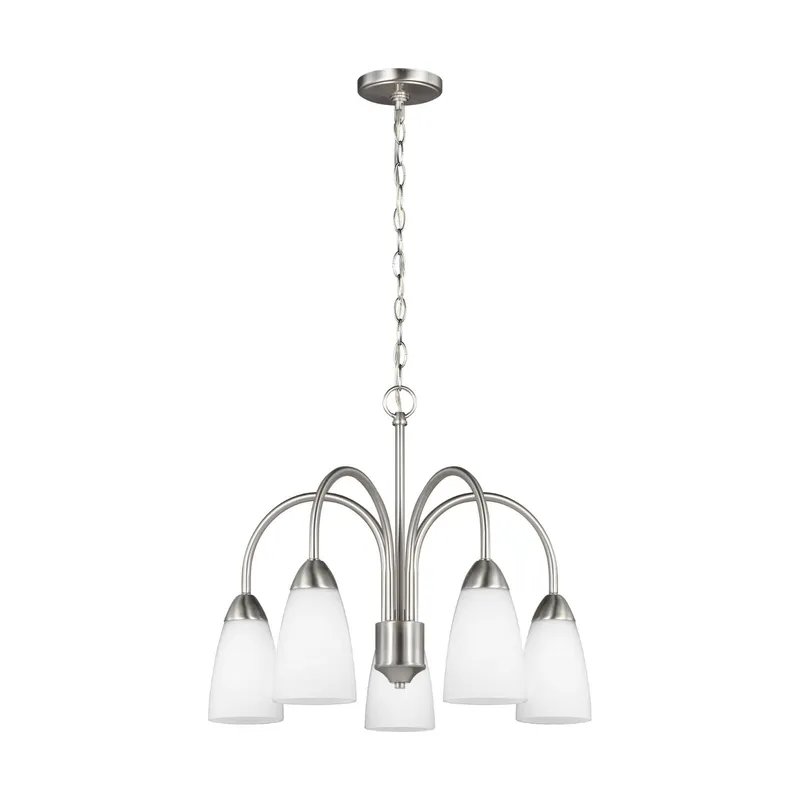 Seville Five Light Downlight Chandelier LED Transitional 17.25" Height Steel Round Etched / White Inside Shade in Brushed Nickel