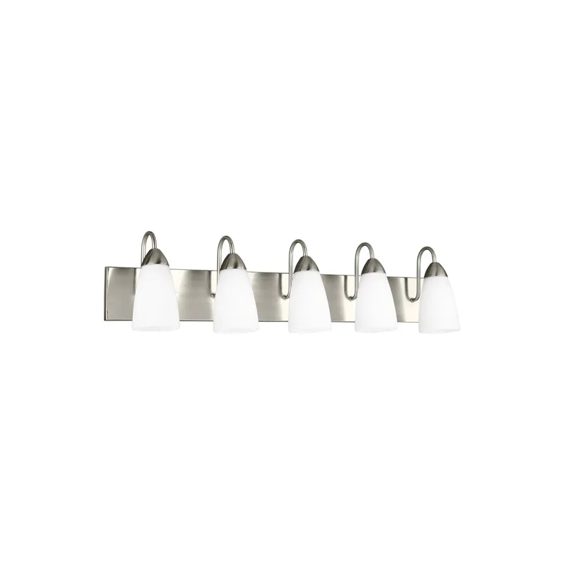 Seville Five Light Wall / Bath LED Transitional Fixture 35.875" Width 8.5" Height Steel Round Etched White Inside Shade in Brushed Nickel