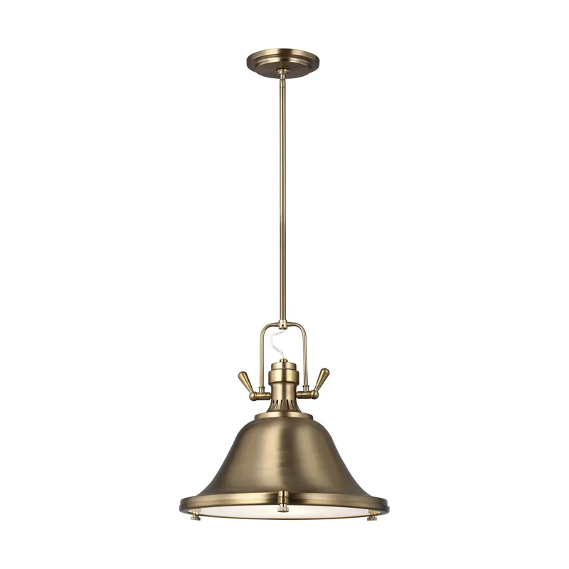 Stone Street One Light Pendant LED Contemporary 12" Height Steel Round Satin Etched Shade in Brass
