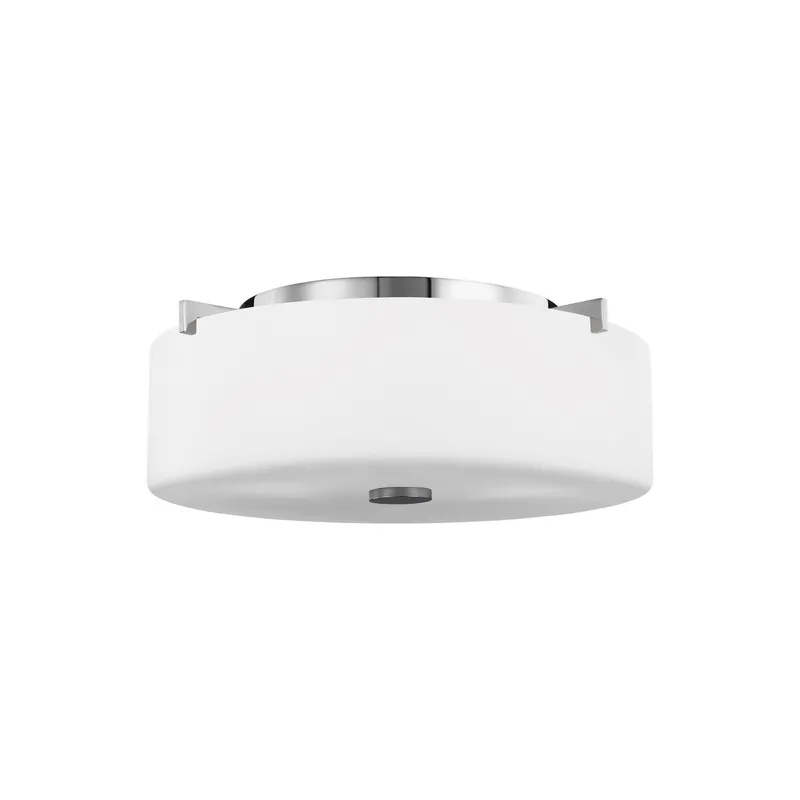 Sunset Drive Small Two Light Flush Mount LED Modern Ceiling Fixture 4.75" Height Steel Round White Opal Etched Shade in Chrome