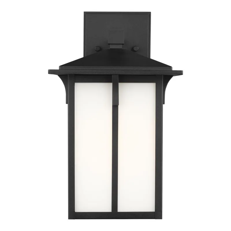 Tomek Medium One Light Outdoor Wall Lantern LED Transitional Fixture 8.375" Width 14" Height Aluminum Rectangular Etched / White Inside Shade in Black
