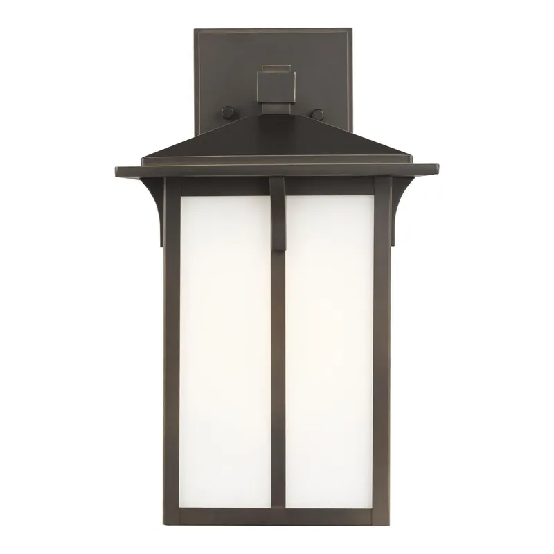 Tomek Medium One Light Outdoor Wall Lantern LED Transitional Fixture 8.375" Width 14" Height Aluminum Rectangular Etched / White Inside Shade in Antique Bronze
