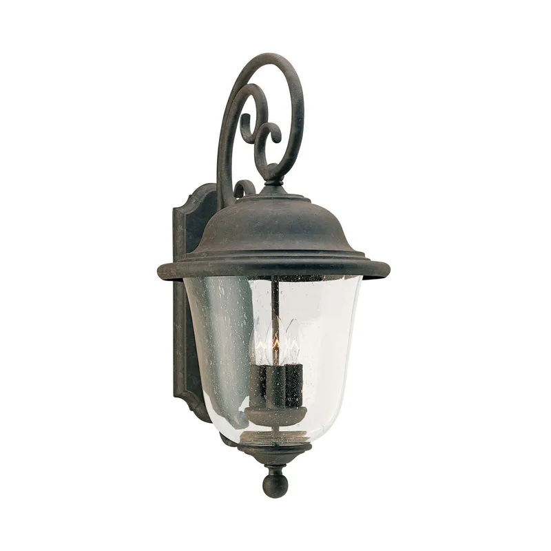 Trafalgar Three Light Outdoor Wall Lantern LED Traditional Fixture 12.25" Width 23.5" Height Aluminum Round Clear Seeded Shade in Oxidized Bronze