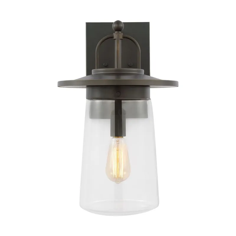 Tybee Large One Light Outdoor Wall Lantern Casual Fixture 10" Width 18.625" Height Aluminum Round Clear Shade in Antique Bronze