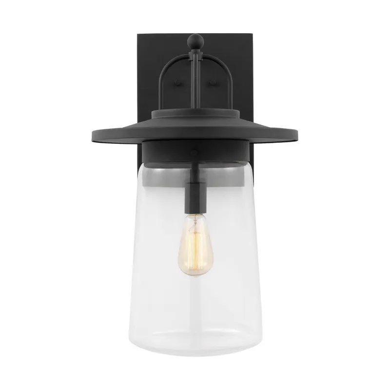 Tybee Extra Large One Light Outdoor Wall Lantern Casual Fixture 12" Width 22.25" Height Aluminum Round Clear Shade in Black