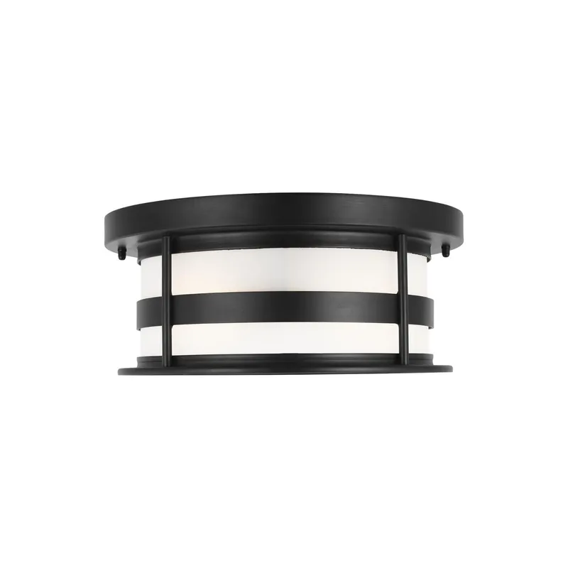 Wilburn Two Light Outdoor Flush Mount LED Transitional Fixture 5.5" Height Aluminum Round Satin Etched Shade in Black