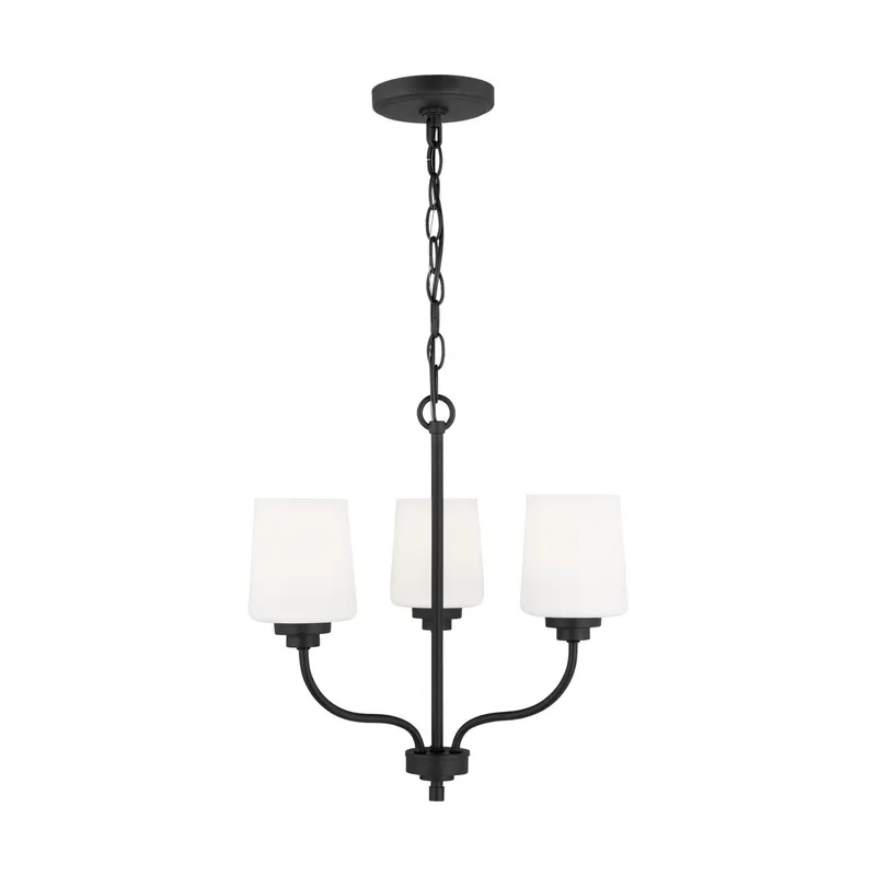 Windom Three Light Chandelier LED Traditional 18" Width 16.5" Height Steel Round Etched / White Inside Shade in Midnight Black