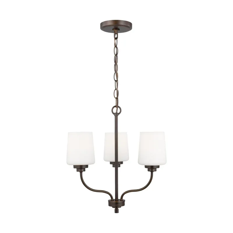 Windom Three Light Chandelier LED Traditional 18" Width 16.5" Height Steel Round Etched / White Inside Shade in Bronze