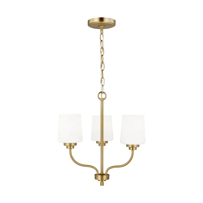 Windom Three Light Chandelier LED Traditional 18" Width 16.5" Height Steel Round Etched / White Inside Shade in Satin Brass
