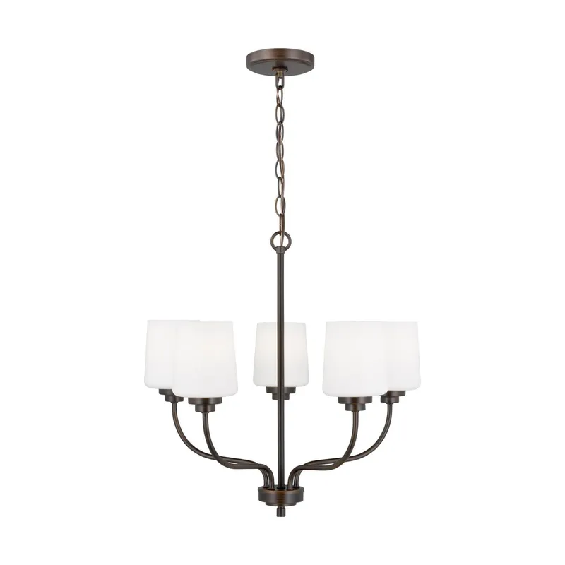 Windom Five Light Chandelier Traditional 20" Width 19.75" Height Steel Round Etched / White Inside Shade in Bronze