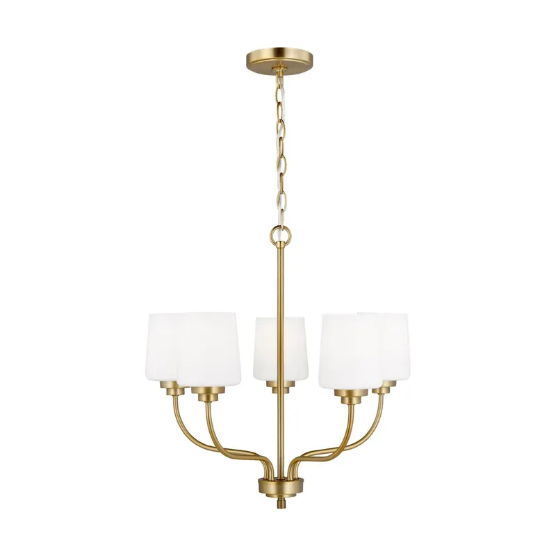 Windom Five Light Chandelier Traditional 20" Width 19.75" Height Steel Round Etched / White Inside Shade in Satin Brass