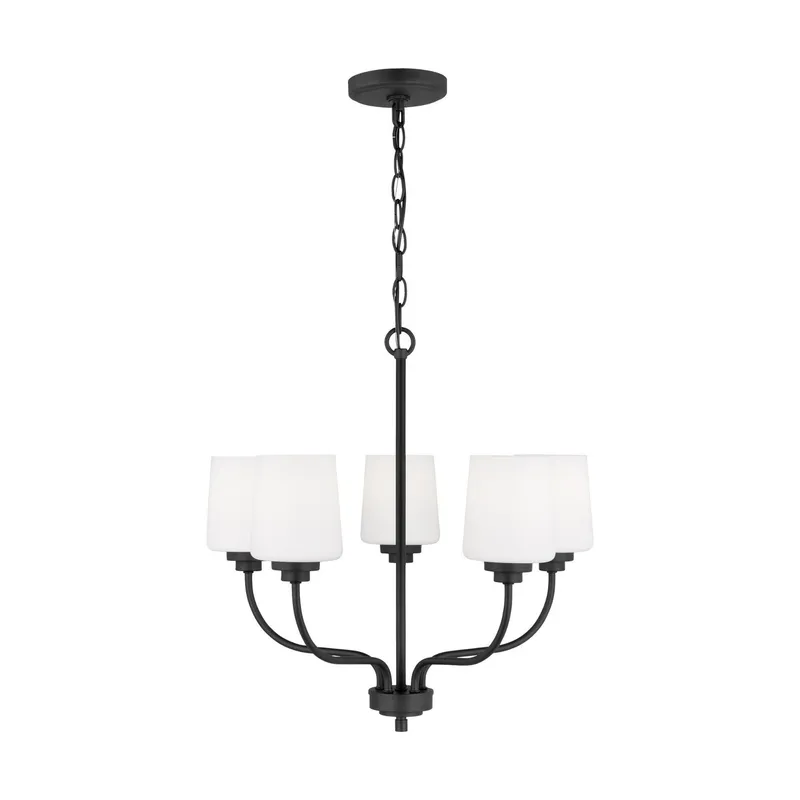 Windom Five Light Chandelier LED Traditional 20" Width 19.75" Height Steel Round Etched / White Inside Shade in Midnight Black