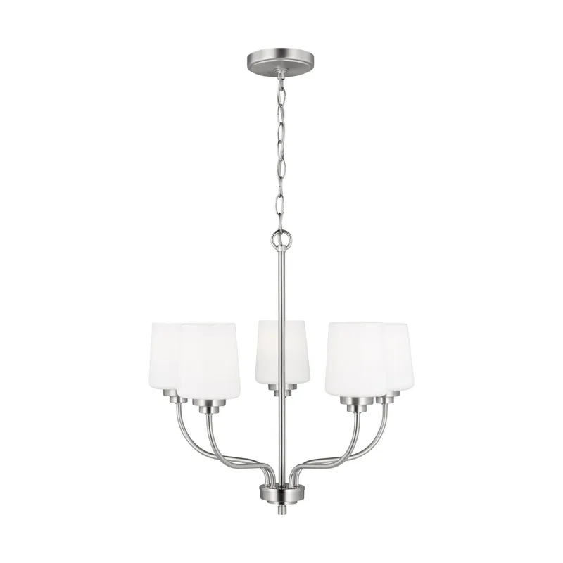 Windom Five Light Chandelier LED Traditional 20" Width 19.75" Height Steel Round Etched / White Inside Shade in Brushed Nickel