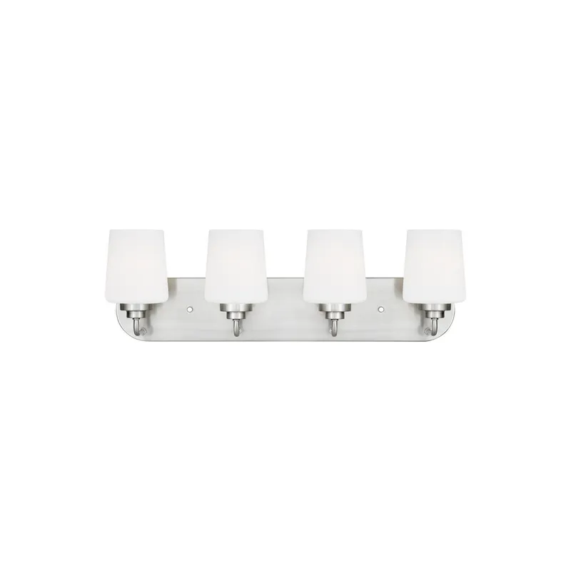 Windom Four Light Wall / Bath Traditional Fixture 24.375" Width 7.5" Height Steel Round Etched White Inside Shade in Brushed Nickel