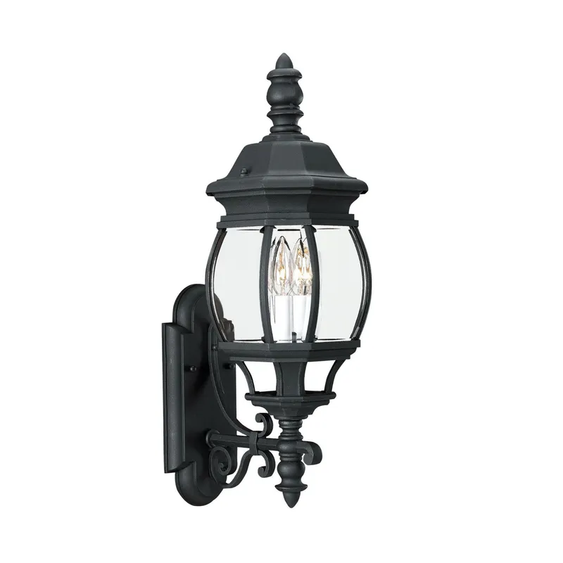 Wynfield Two Light Outdoor Wall Lantern LED Traditional Fixture 7.75" Width 23.5" Height Glass Clear Beveled Shade in Black