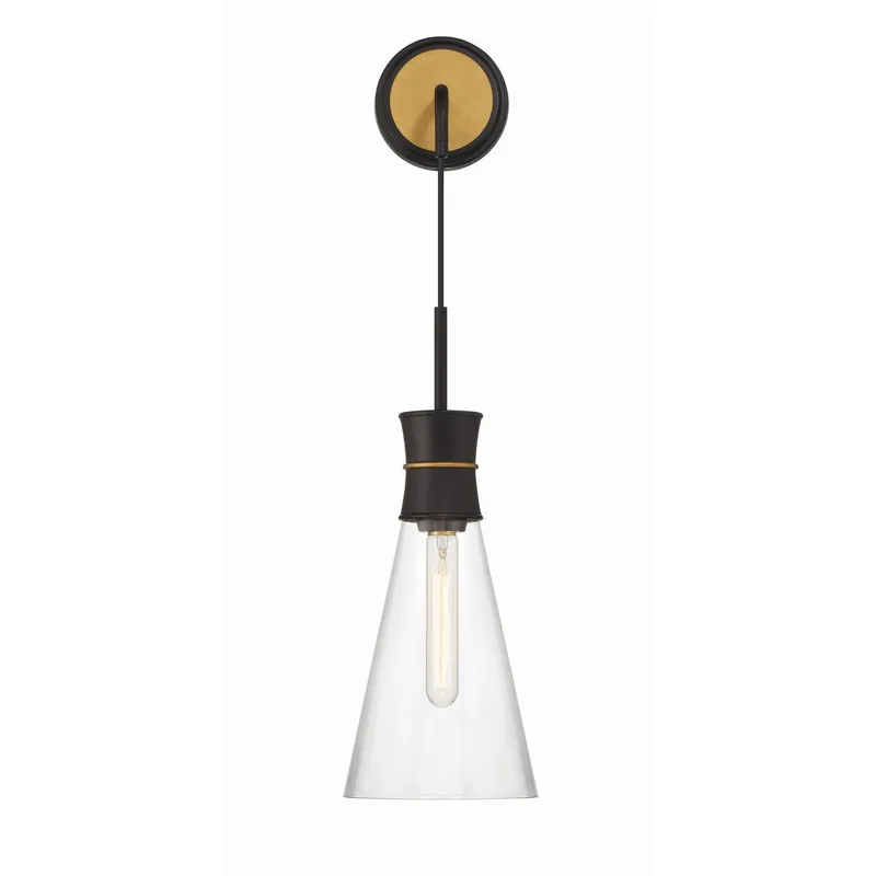 Quinn 7'' Matte Black + Textured Gold Sconce Black 7"W x 18.5"H x 7.75"D