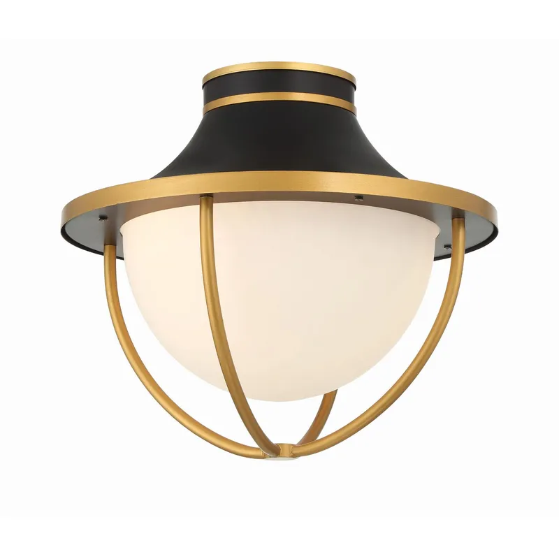 Atlas 13.5'' Matte Black + Textured Gold Outdoor Semi Flush Mount Black 13.5"W x 12"H x 13.5"D