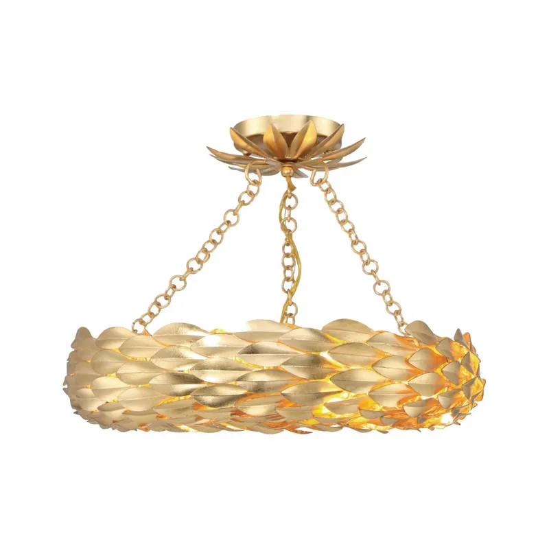 Broche 18'' LED Antique Gold Semi Flush Mount Gold 18"W x 3.75"H x 18"D