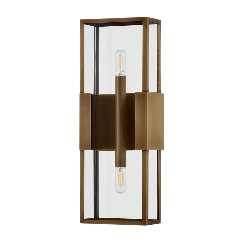 Santa Clara 2-Light Exterior Wall Sconce in Patina Brass 6.5W x 18H