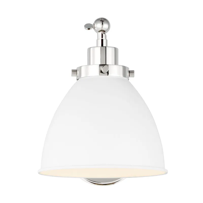Chapman & Myers Wellfleet Single Arm Dome Task Sconce in Matte White and Polished Nickel