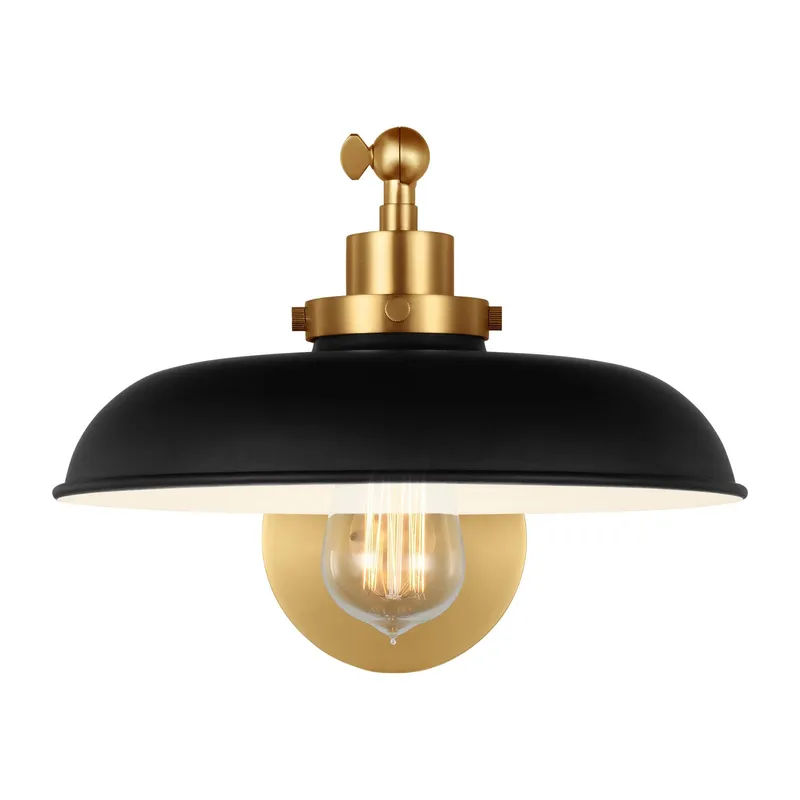 Chapman & Myers Wellfleet Single Arm Wide Task Sconce in Midnight Black and Burnished Brass