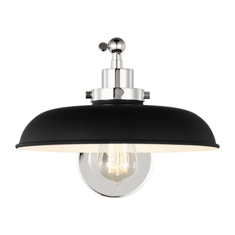 Chapman & Myers Wellfleet Single Arm Wide Task Sconce in Midnight Black and Polished Nickel