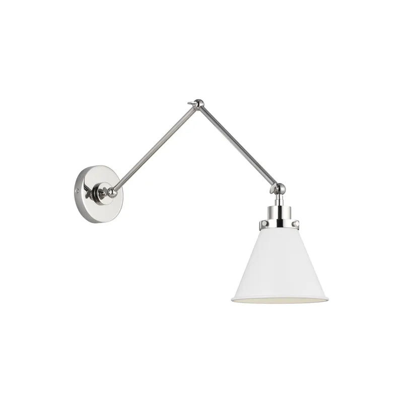 Chapman & Myers Wellfleet Double Arm Cone Task Sconce in Matte White and Polished Nickel