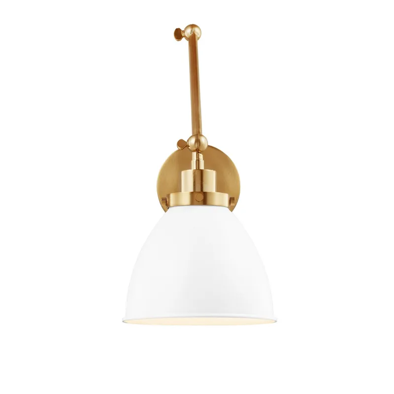 Chapman & Myers Wellfleet Double Arm Dome Task Sconce in Matte White and Burnished Brass