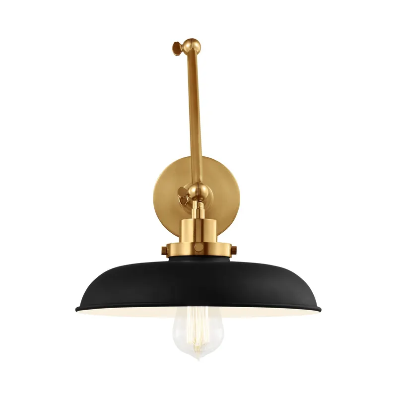 Chapman & Myers Wellfleet Double Arm Wide Task Sconce in Midnight Black and Burnished Brass