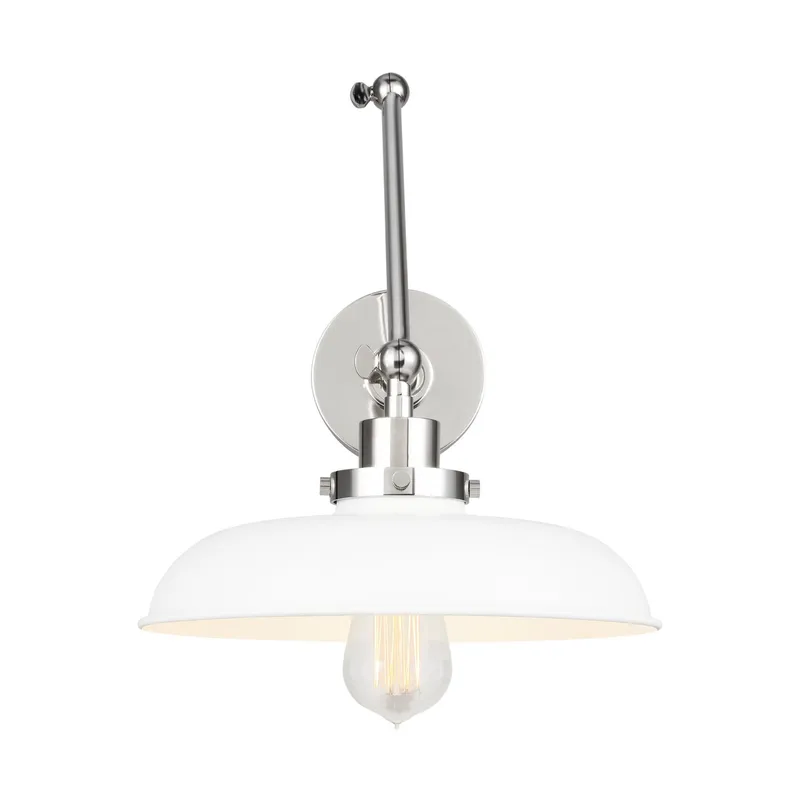 Chapman & Myers Wellfleet Double Arm Wide Task Sconce in Matte White and Polished Nickel