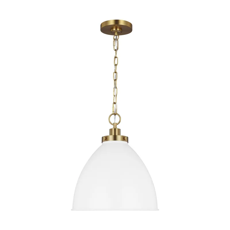 Chapman & Myers Wellfleet Medium Dome Pendant in Matte White and Burnished Brass