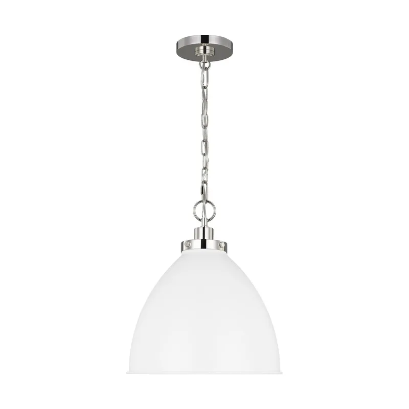 Chapman & Myers Wellfleet Medium Dome Pendant in Matte White and Polished Nickel