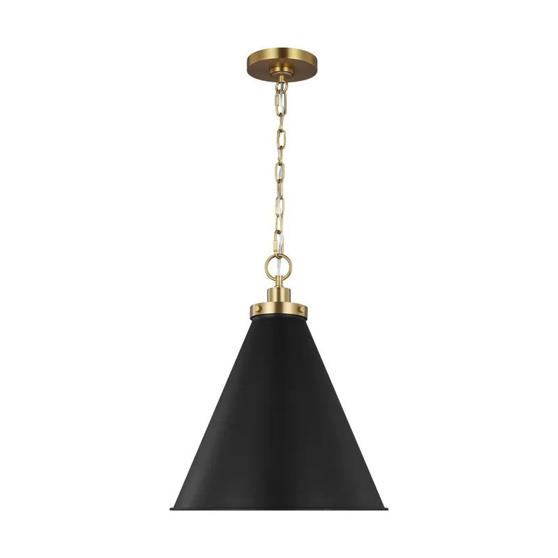 Chapman & Myers Wellfleet Medium Cone Pendant in Midnight Black and Burnished Brass