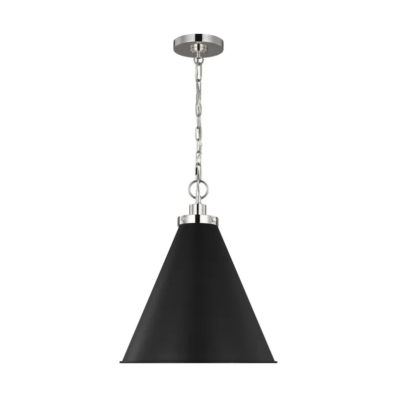 Chapman & Myers Wellfleet Medium Cone Pendant in Midnight Black and Polished Nickel