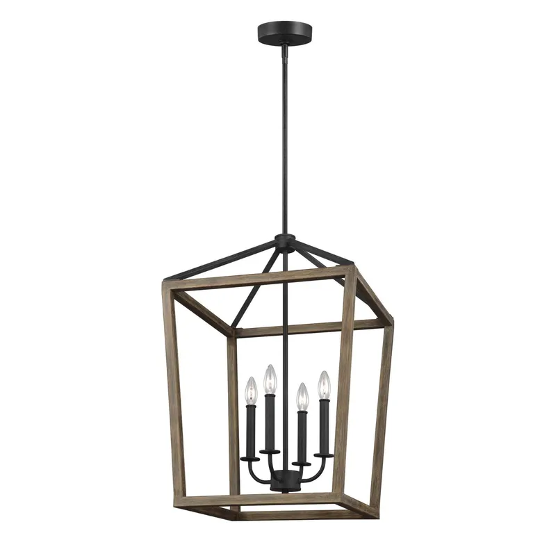 Sean Lavin Gannet Medium Chandelier in Weathered Oak Wood / Antique Forged Iron