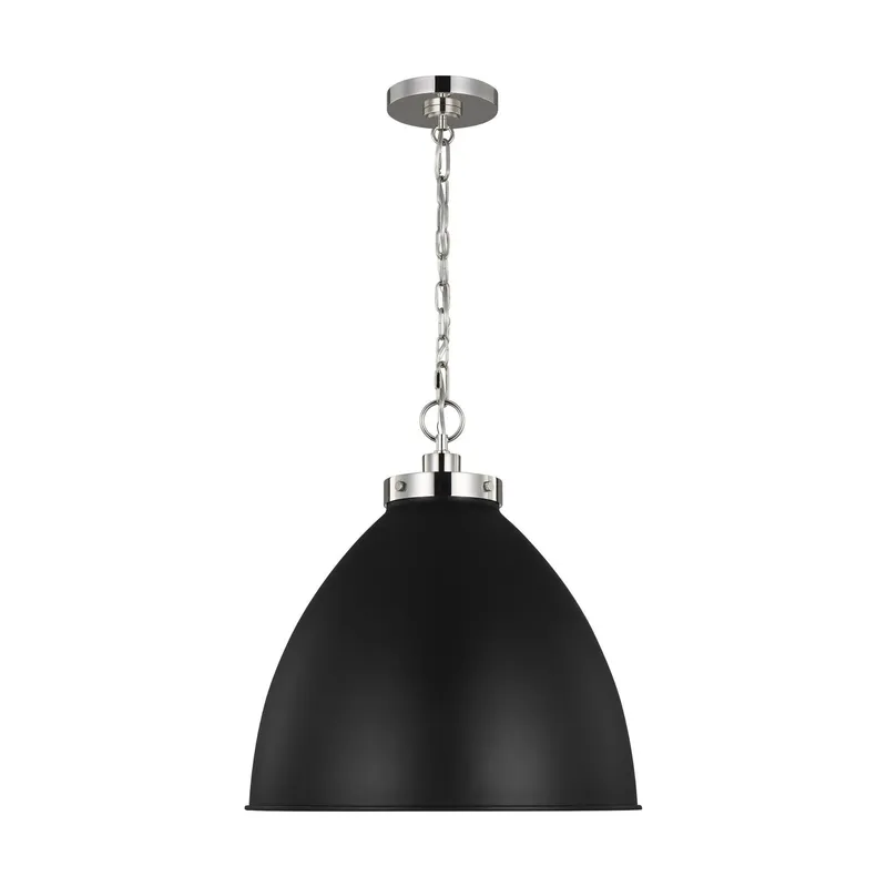 Chapman & Myers Wellfleet Large Dome Pendant in Midnight Black and Polished Nickel