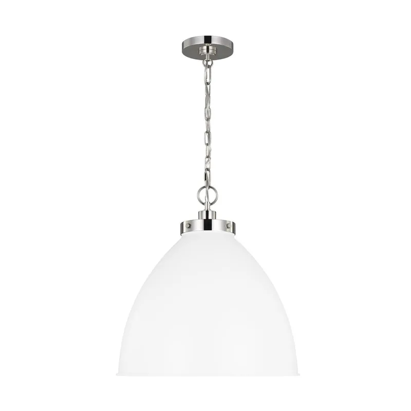 Chapman & Myers Wellfleet Large Dome Pendant in Matte White and Polished Nickel